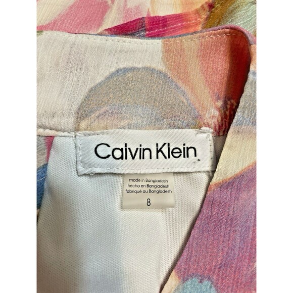 Calvin Klein Maxi Dress  8 Pink Floral Chiffon Long Fairy Cocktail Halter Tiered - Picture 9 of 16